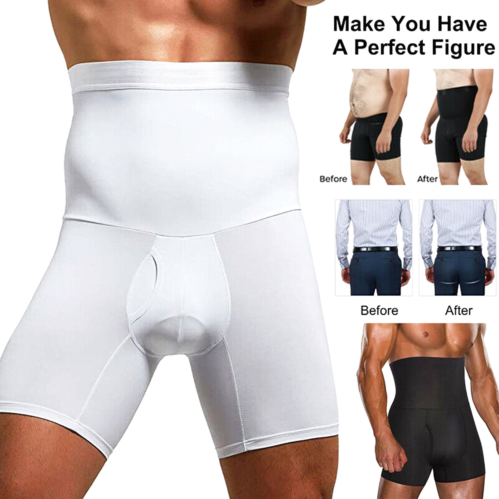 Mens Body Shaper Posture-Improving Tummy Control Compression Boxers Underwear