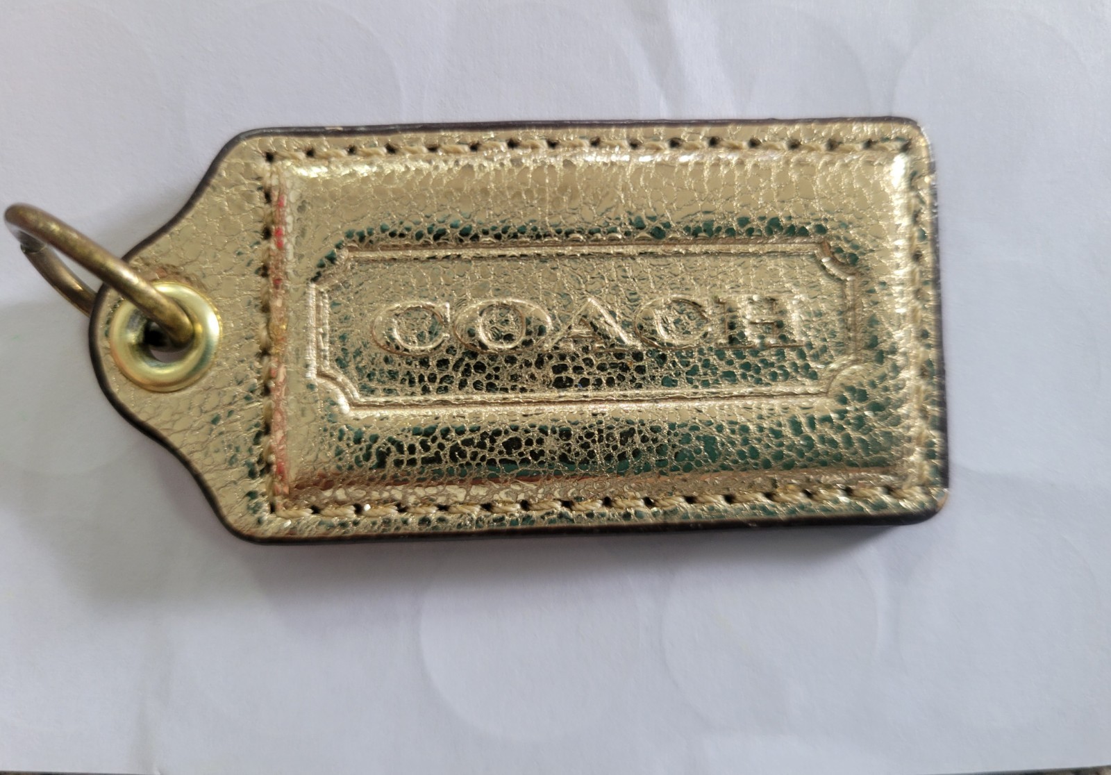 Coach Metallic Gold Leather Goldstone Hardware Hangtag Keychain Bag Charm
