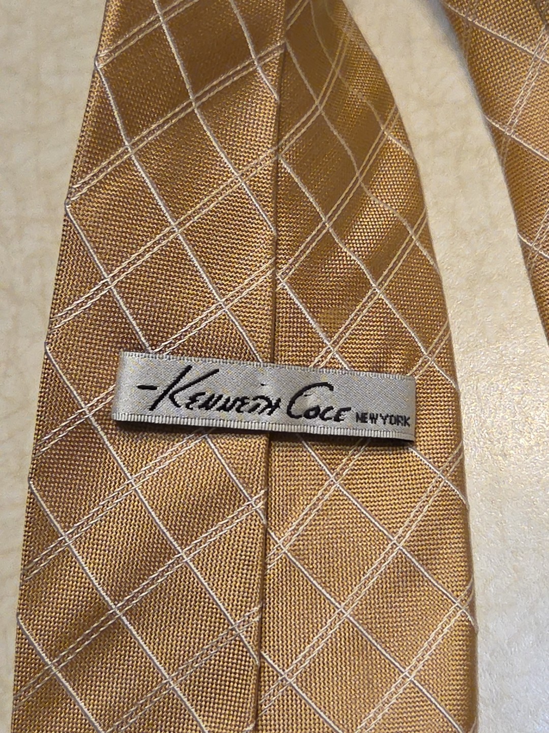 Kenneth Cole Silk Beige White Plaid