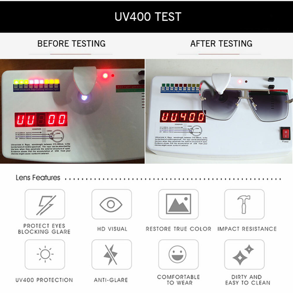 Square Pilot Rimless Sunglasses Mens Driving Outdoor UV400 Fashion Shades