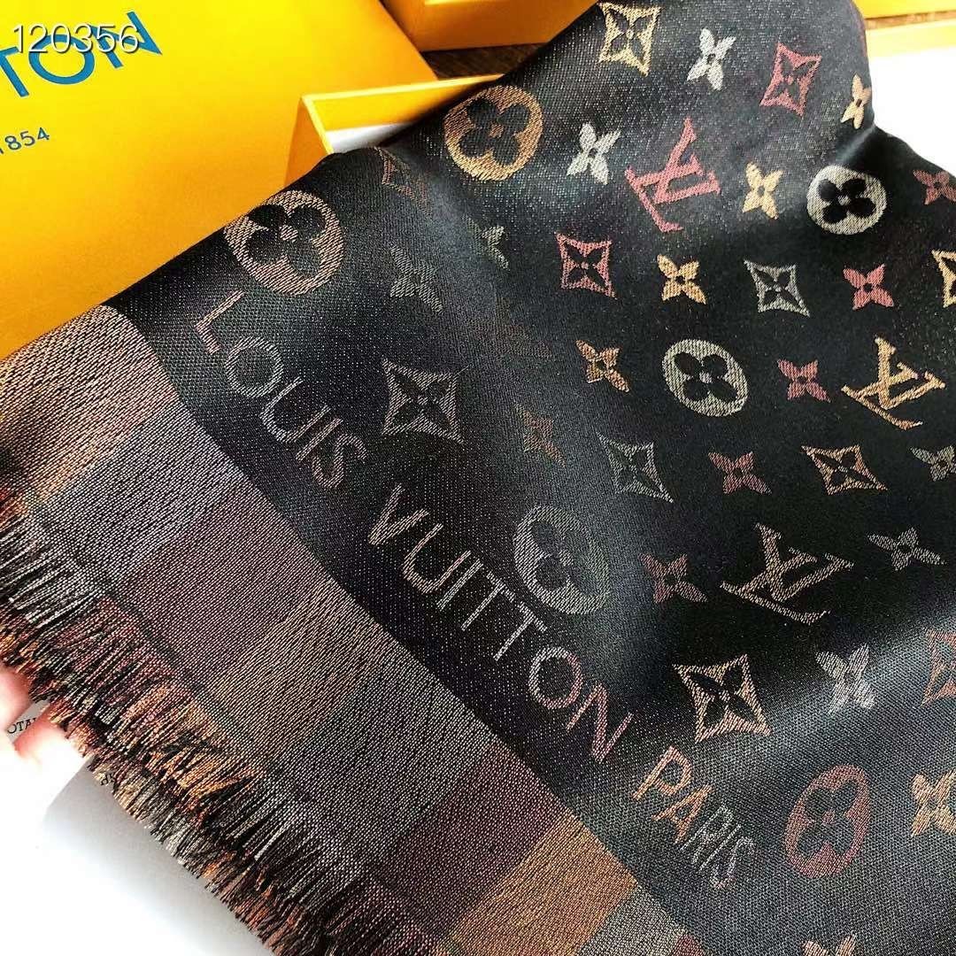 LOUIS VUITTON SCARF SHAWL PONCHO 100% AUTHENTIC CLASSIC SILK BLACK