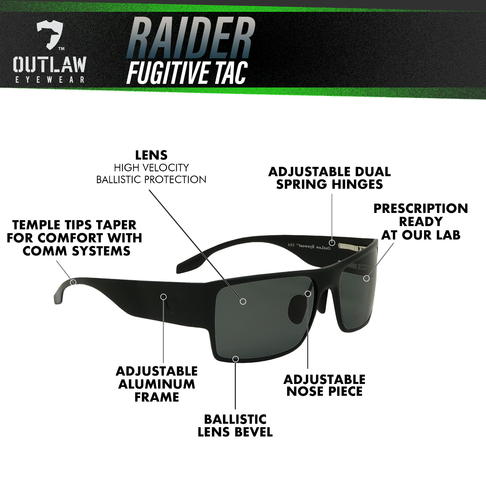 OutLaw Eyewear Raider TAC Polarized Tactical Sunglasses for Men & Women