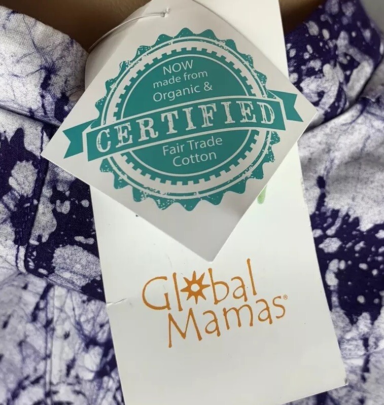 Global Mamas Organic Fair Trade Cotton Tye Die Purple White VNeck Top Size Large