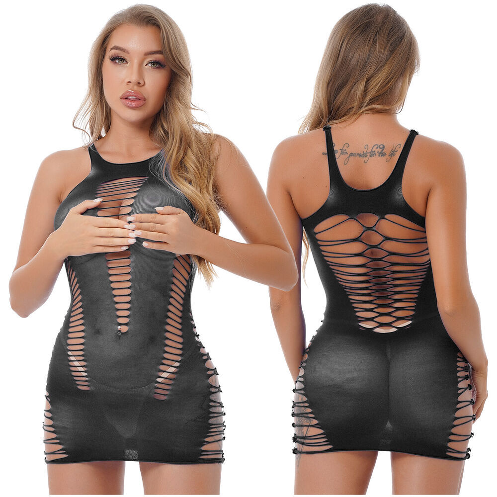 Women’s Lingerie Fishnet Teddies Mesh Babydoll Seamless Mini Dresses Nightwear
