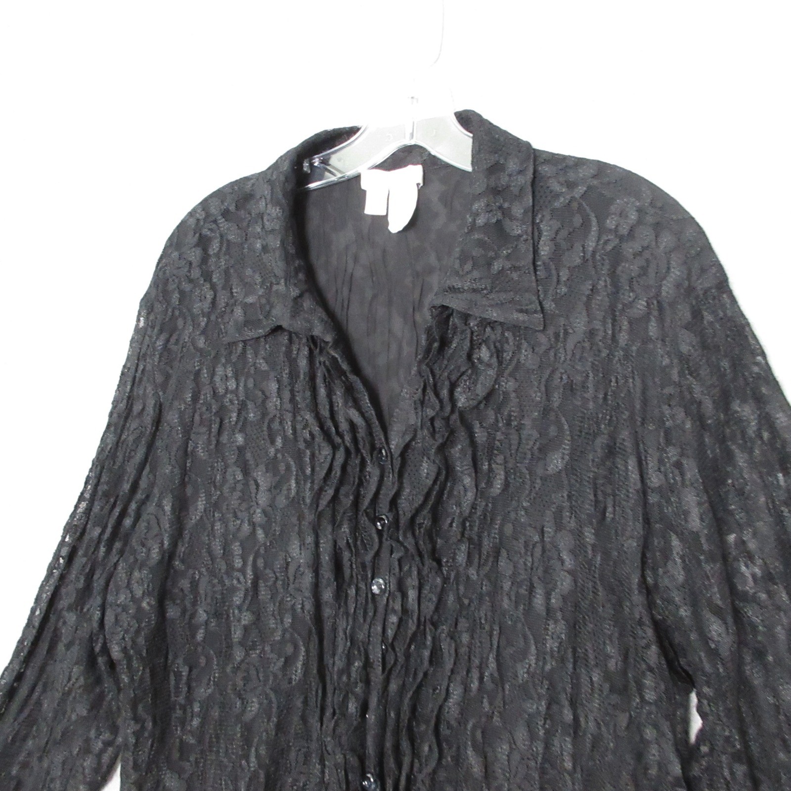 Coldwater Creek Top 2X Black Lace Ruffle Whimsigoth Victorian Dark Romantic