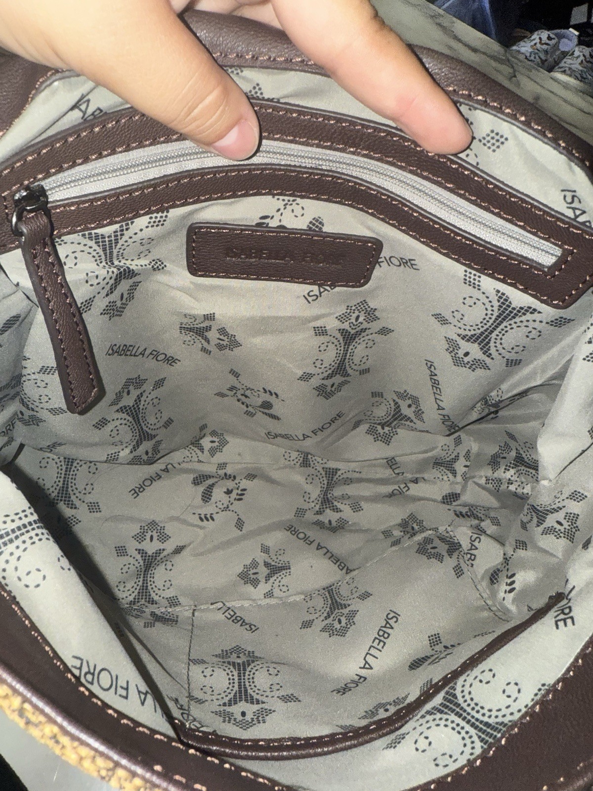 Isabella Fiore Brown Floral Shoulder Bag Zip/Magnetic, Pockets, Silver Hardware