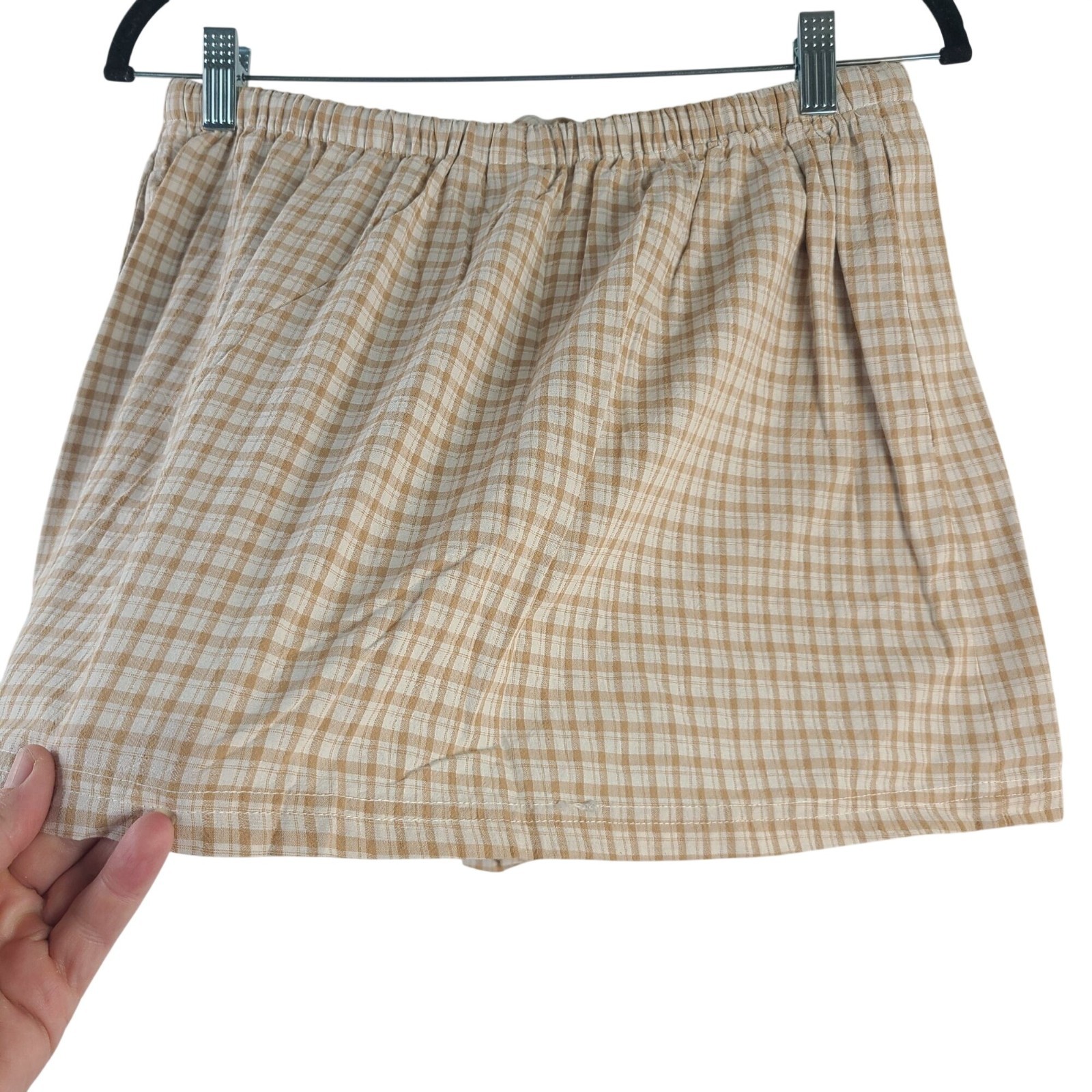 NEW Rhythm London Check Skort Beige & White Plaid Cotton Blend Women’s Size 8