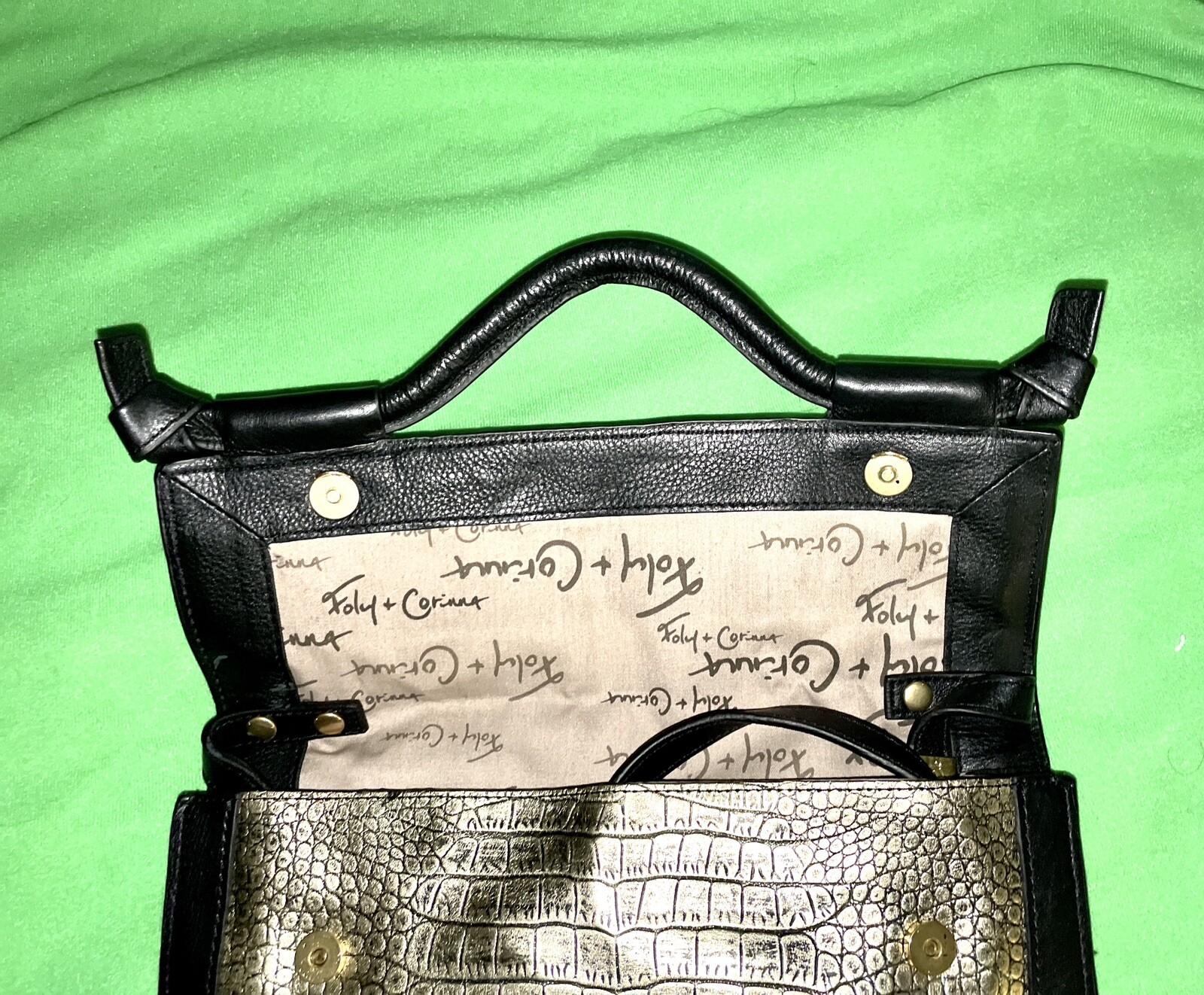 $295 FOLEY & CORINNA FRAMED FLAP GOLD CROCODILE EMBOSSED LEATHER CROSSBODY BAG