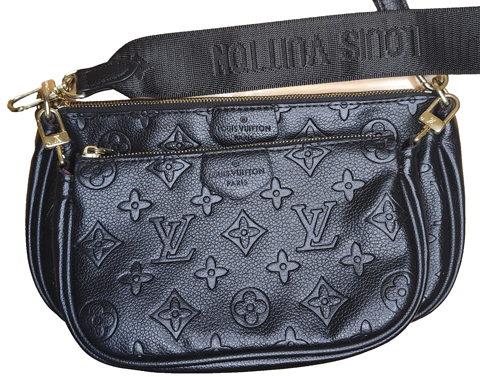 Louis Vuitton Multi Pochette Shoulder Bag Black Leather