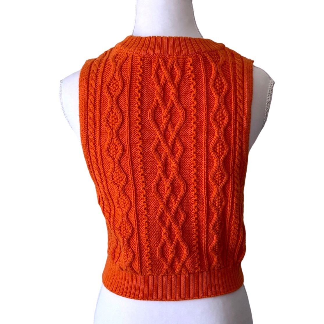 Pull&Bear Pacific Republic Orange Cable Knit Cropped Sweater Vest Preppy Small