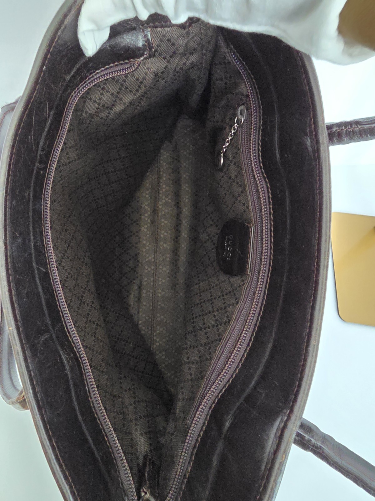 GUCCI Brown Nylon Leather Trim Tote Bag Logo Vintage 0457