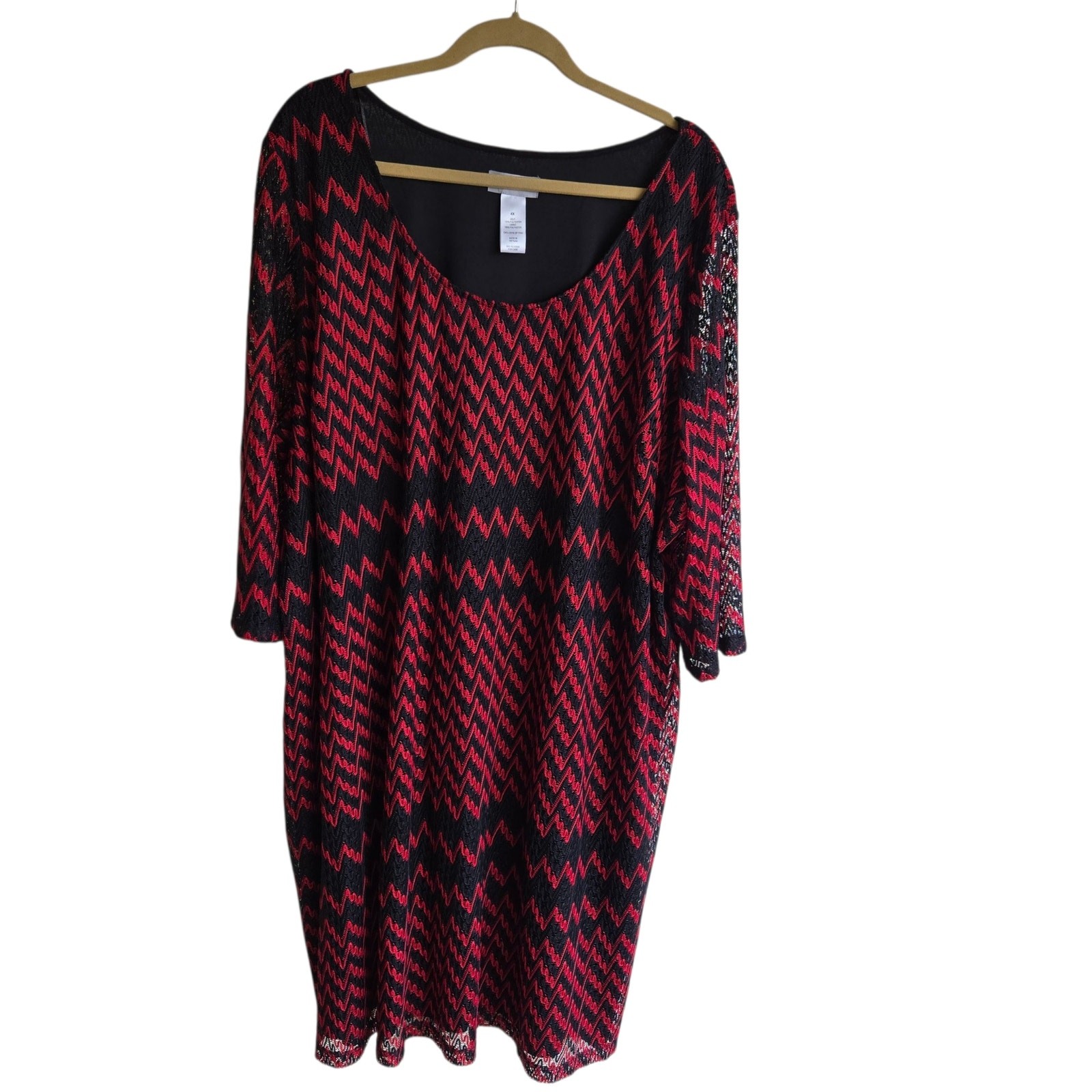 Catherines Dress Red Black Chevron 4X Fully Lined Except 3/4 Sleeves