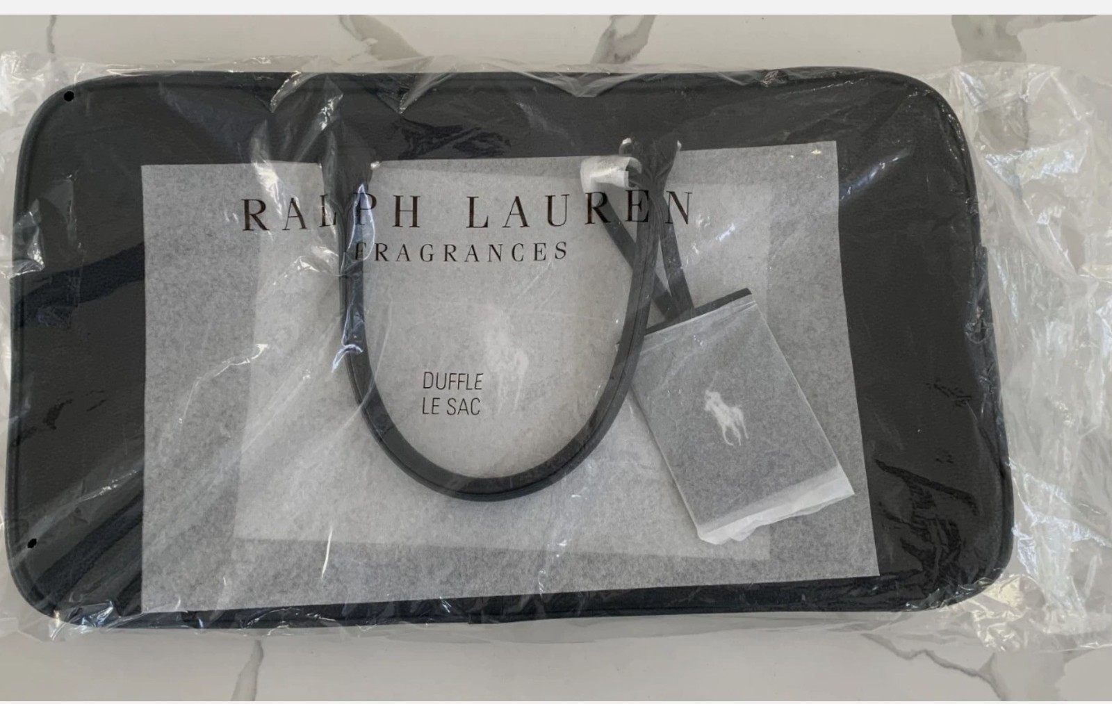 Ralph Lauren Fragrances Duffle Black Faux Leather Travel Shoulder Gym Bag New