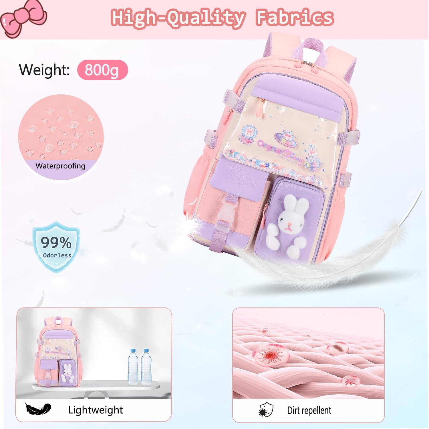 Kawaii Cute Bunny Backpack Set with Lunch Box & Pencil Case for Girls School