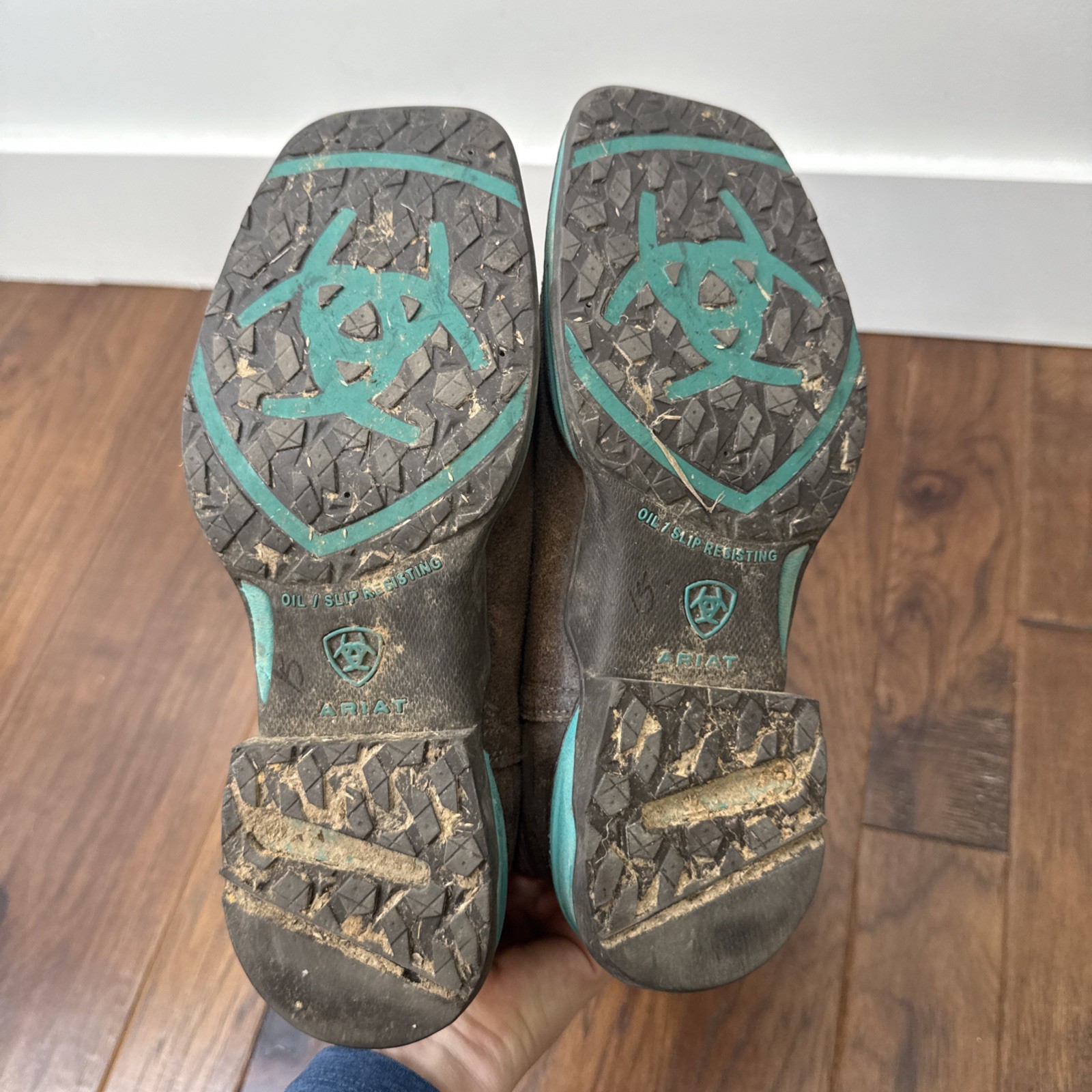 Ariat Suede Leather Square Toe Cowboy Boots Anthem Turquoise Mid Calf Womens 6.5