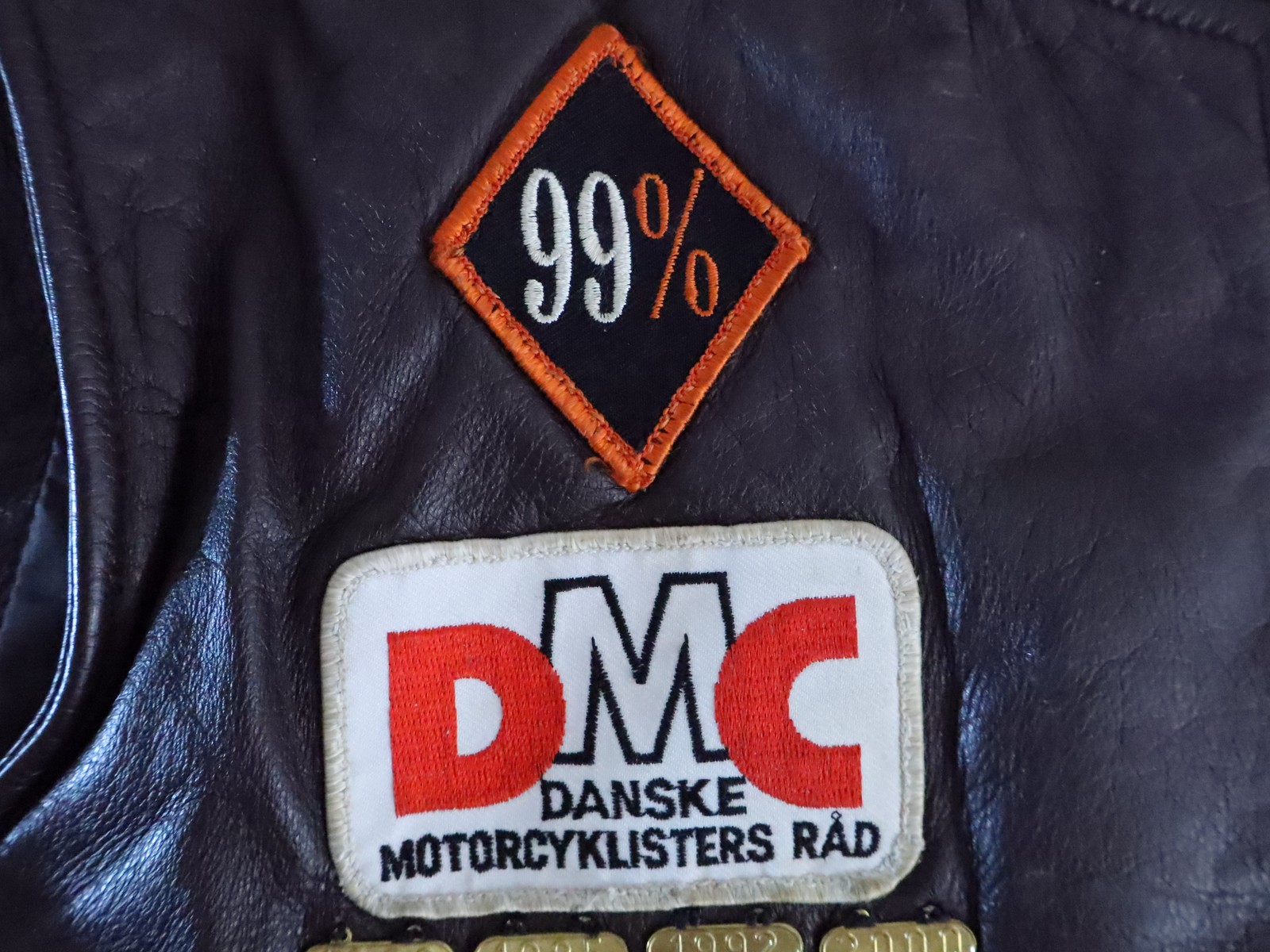 80s 90s Motorcycle Rally Worn Danish Scottish Highland Brown Leather Biker Vest