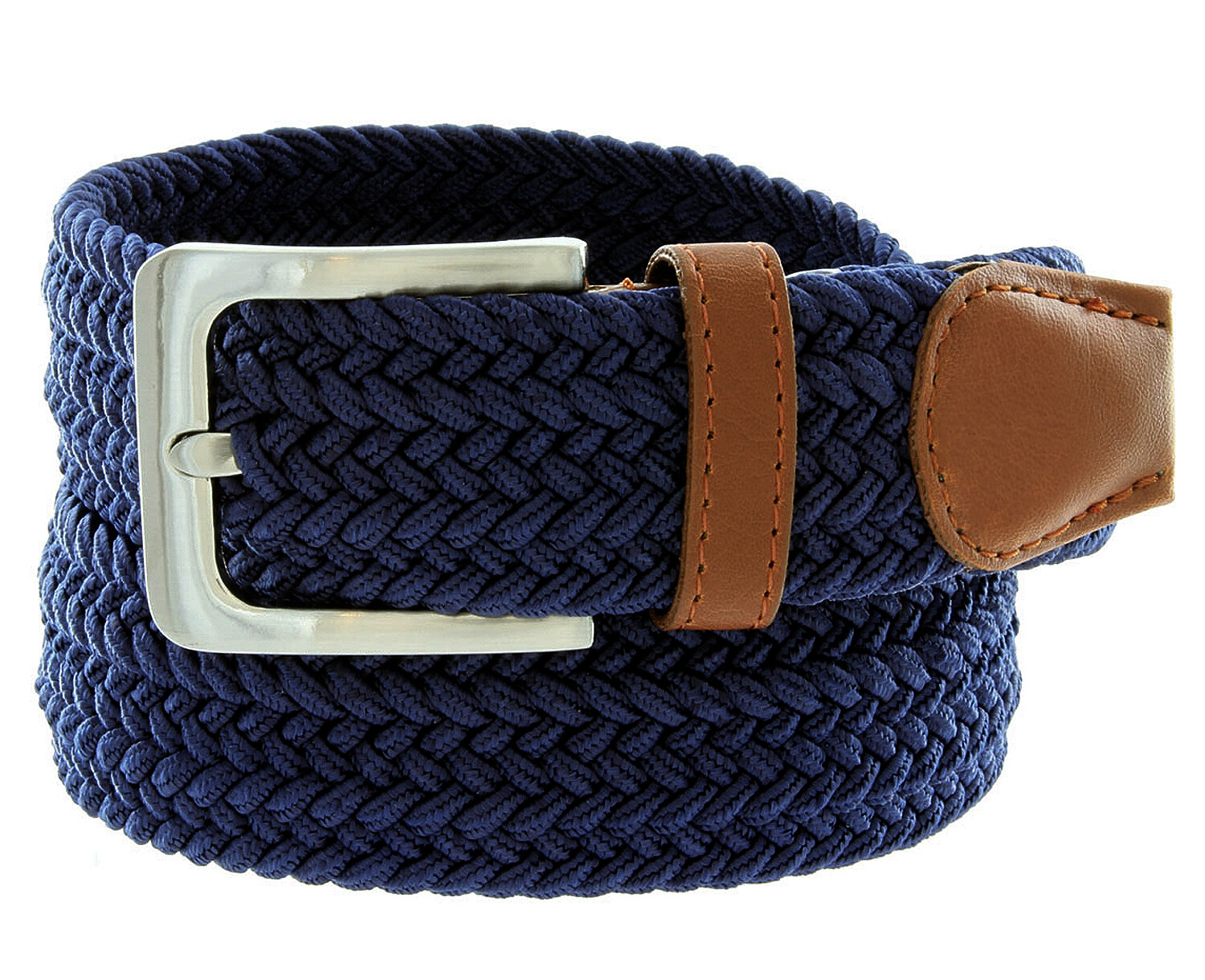 Navy Stretch Belt Braided Elastic Casual Weave Canvas Fabric Woven Belt 1-3/8″