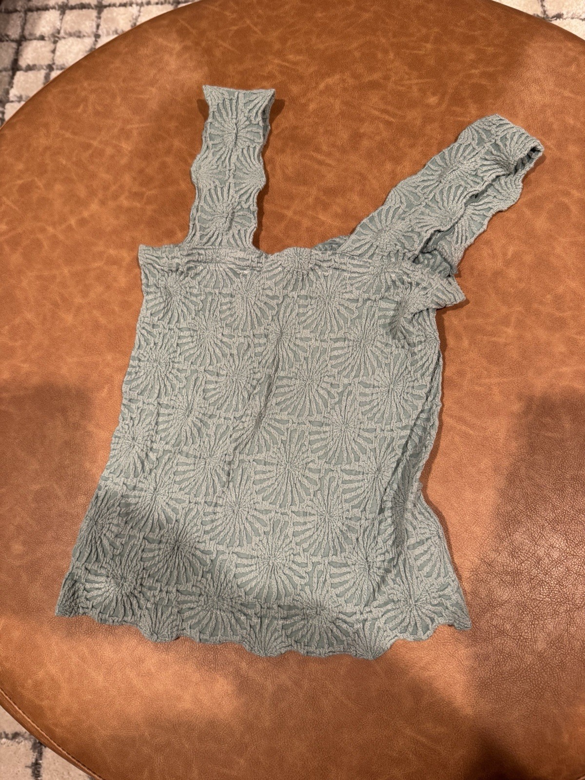 Women’s Blue Green Floral Square Neck Strap Tank Top, Size S/ Free People Dupe