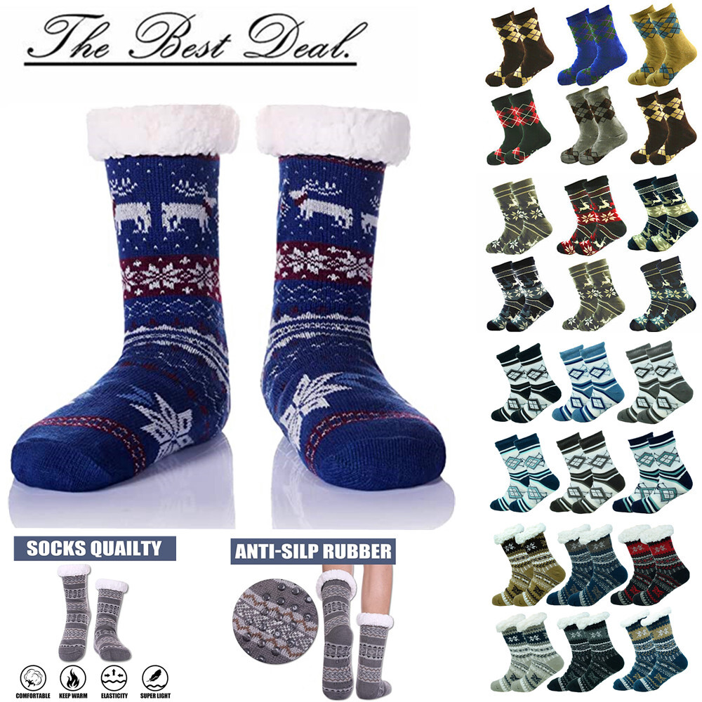 Mens Winter Sherpa Fleece-lined Cozy Fuzzy Thermal Slipper Socks Size 7-13 Lot