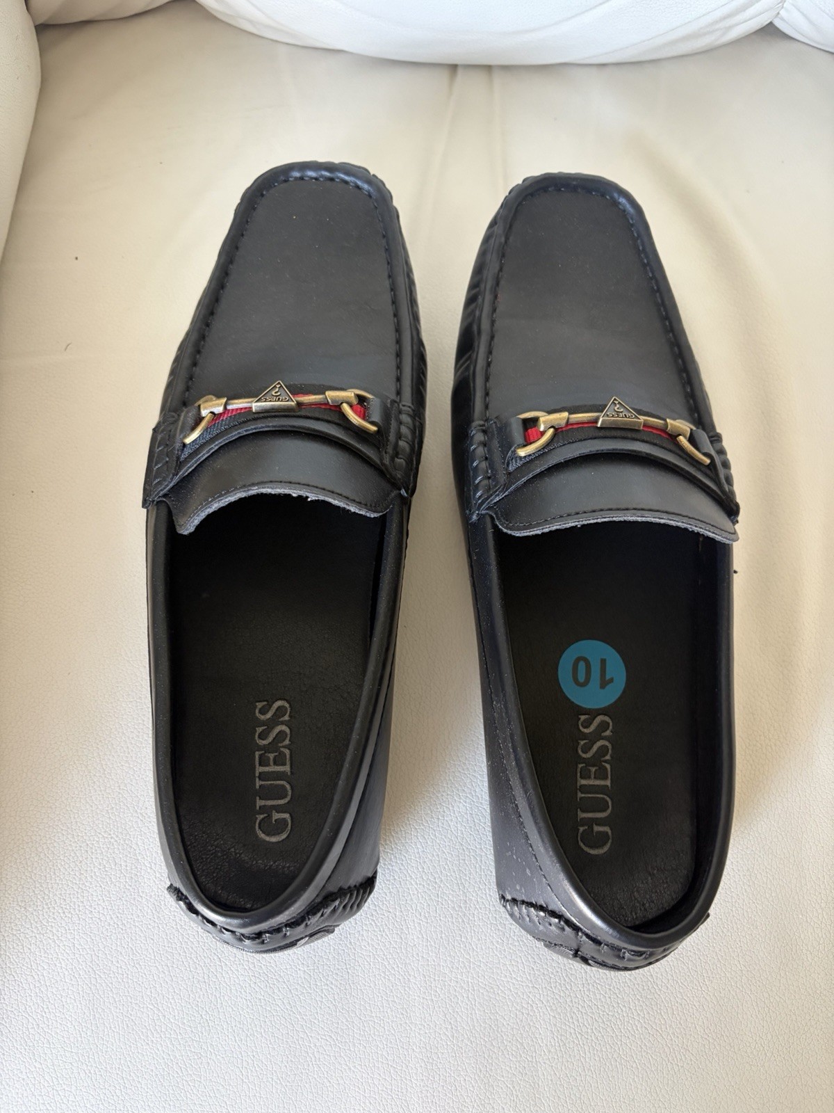 GUESS Men’s Black Leather Square Toe Loafers Slip On Shoes Size 10