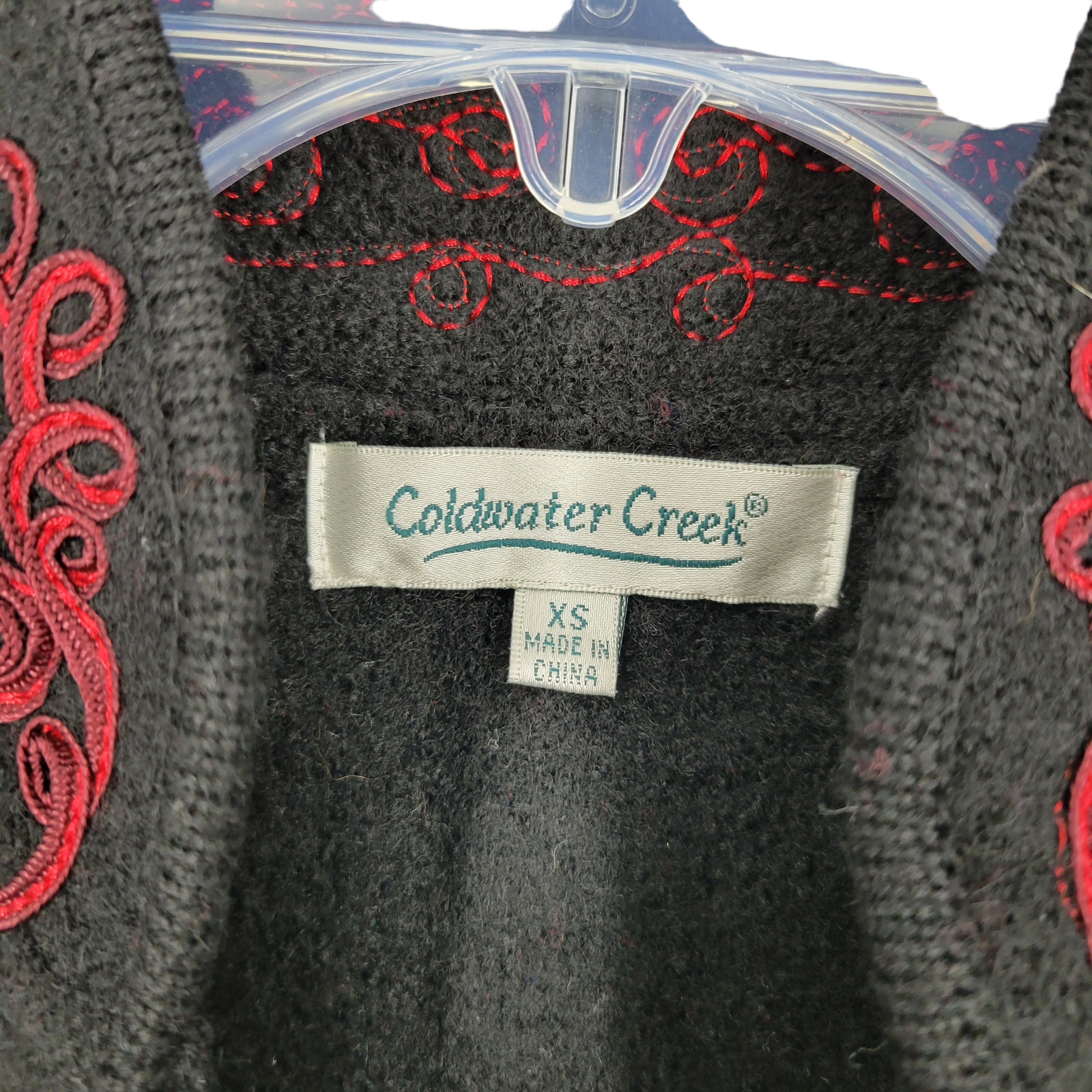 Vamp Western Victorian Black Red Embroidered Wool Zip Up Sweater Jacket XS goth