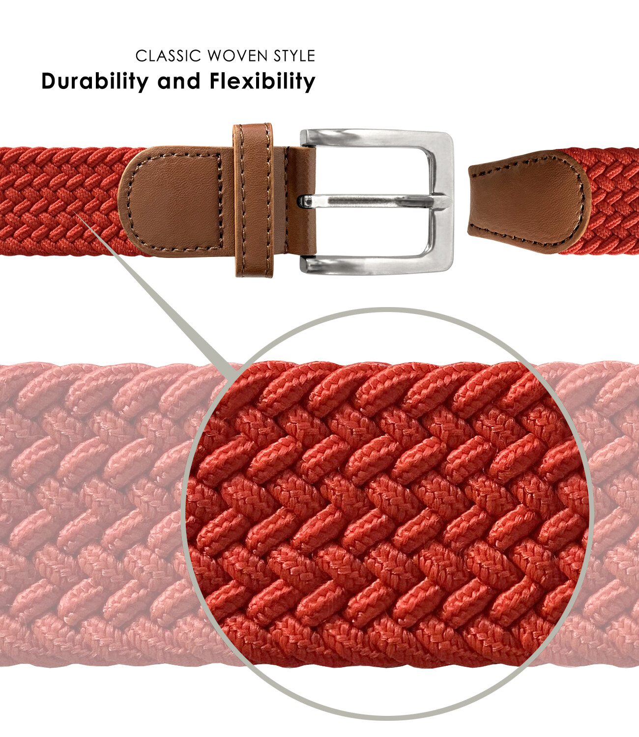 Navy Stretch Belt Braided Elastic Casual Weave Canvas Fabric Woven Belt 1-3/8″