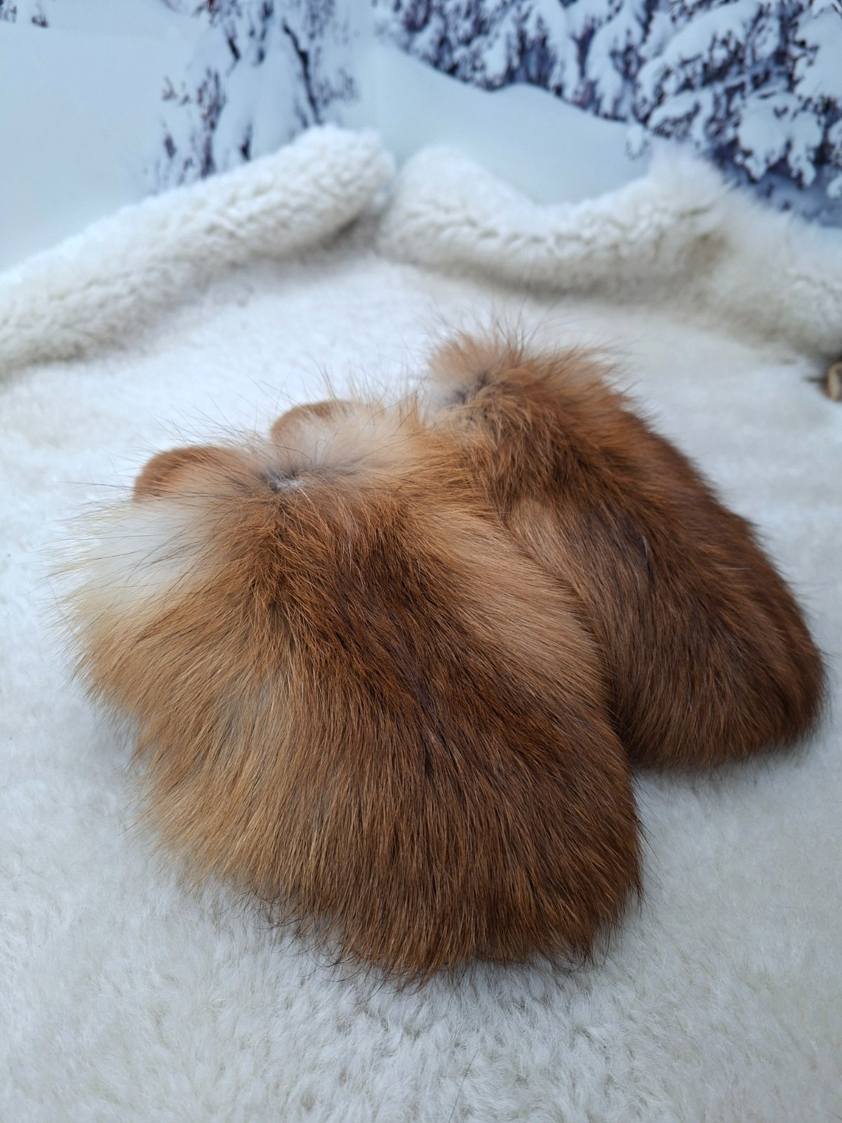 Red Fox Fur Slippers for Women, Genuine Fur Home Shoes, Gift for women