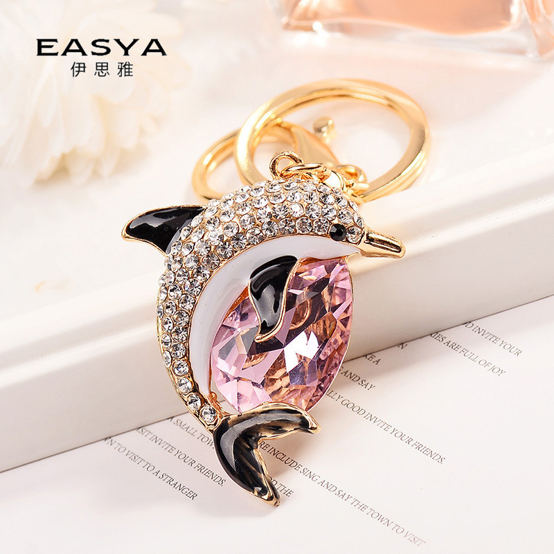 Cute Dolphin Keychain Crystal Rhinestone Key Ring Purse Bag Charm Gift