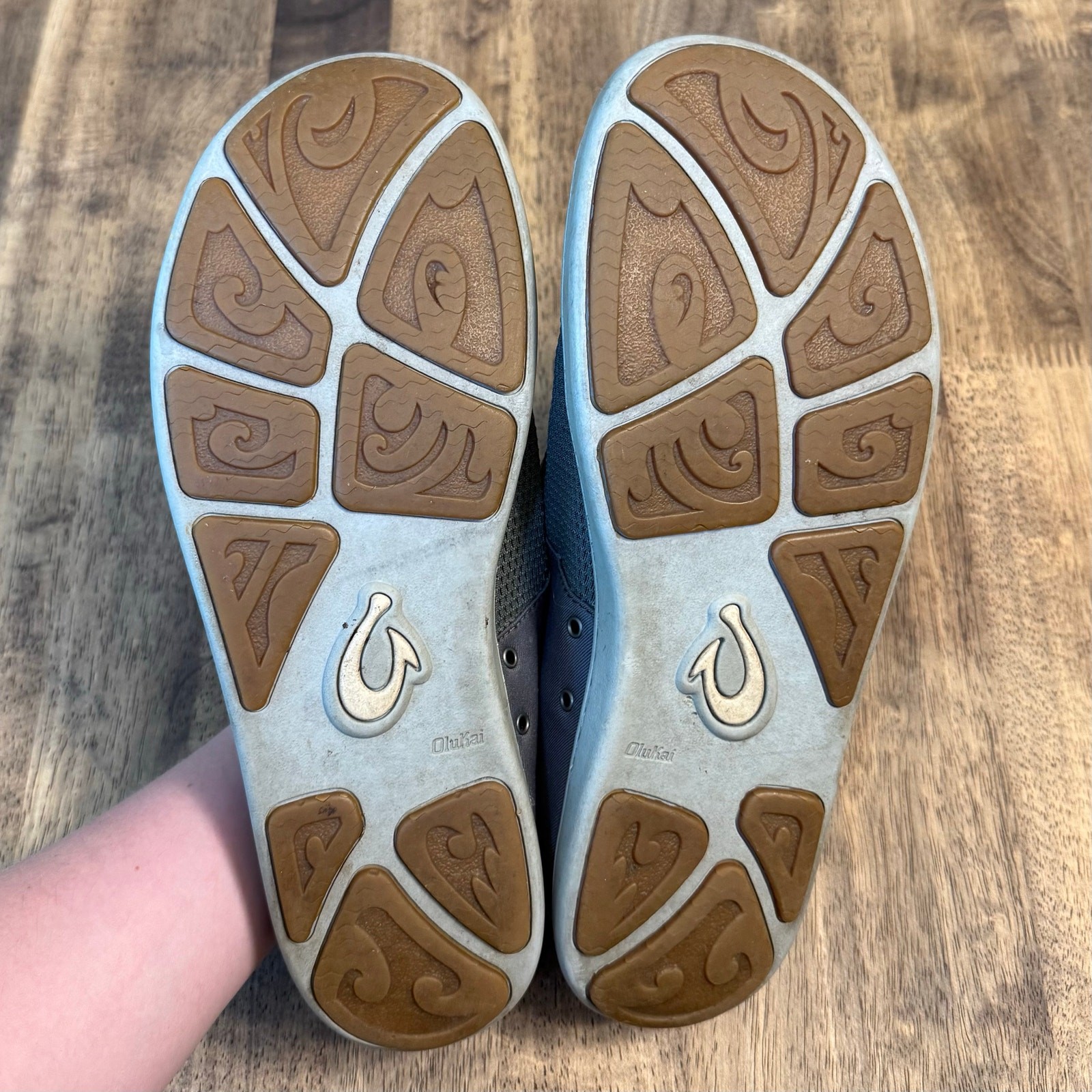 Olukai Boat Shoes Nohea Moku No Tie Beach Casual Slip On Gray/Blue Men’s Size 11