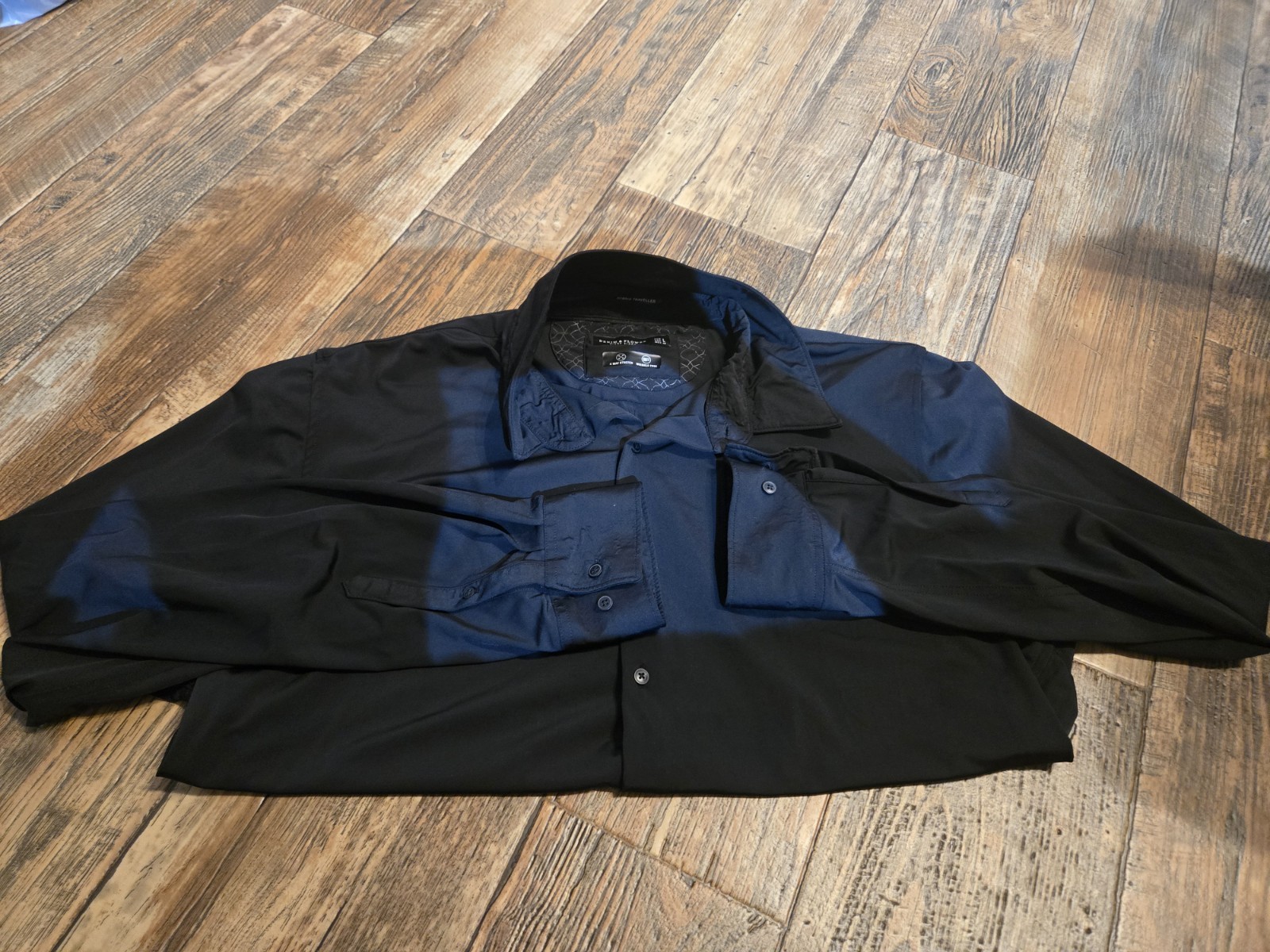 Denim & Flower Hybrid Traveller Colorblock L/S Dress Shirt L Black