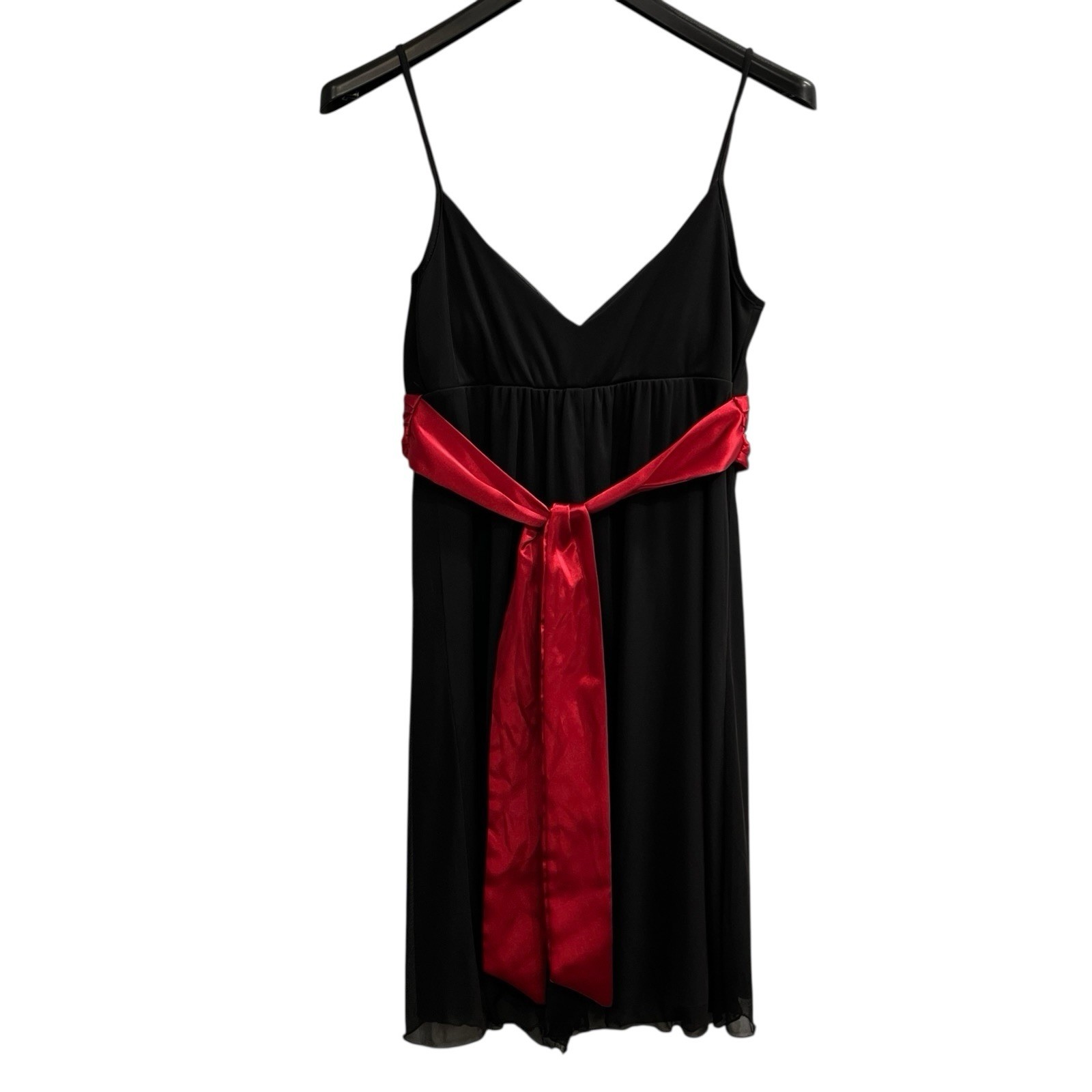 Vintage Buyer Dress Womens L Black Chiffon Babydoll Red Ribbon Sash Y2K Fairy