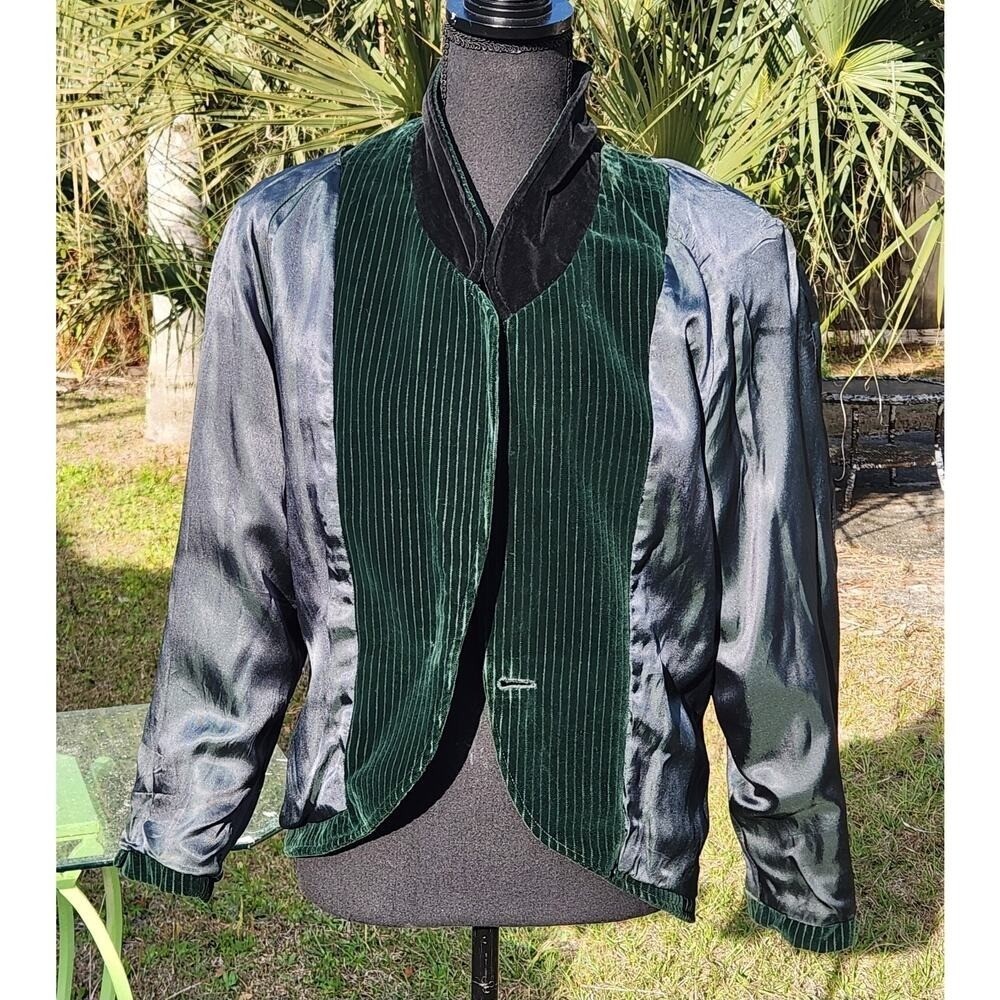 Green Costume Women Caroler Victorian Steampunk Peplum Velvet Corduroy large 40