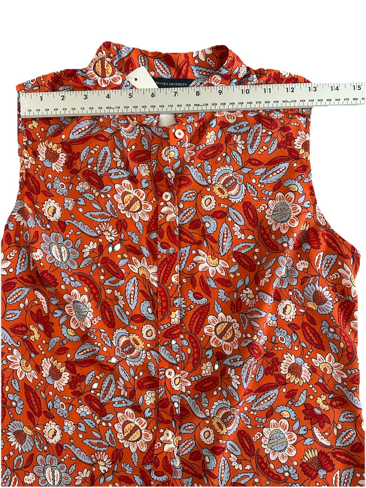 Brooks Brothers Sz 6 Orange Floral Paisley Button Front Sleeveless Top Blouse