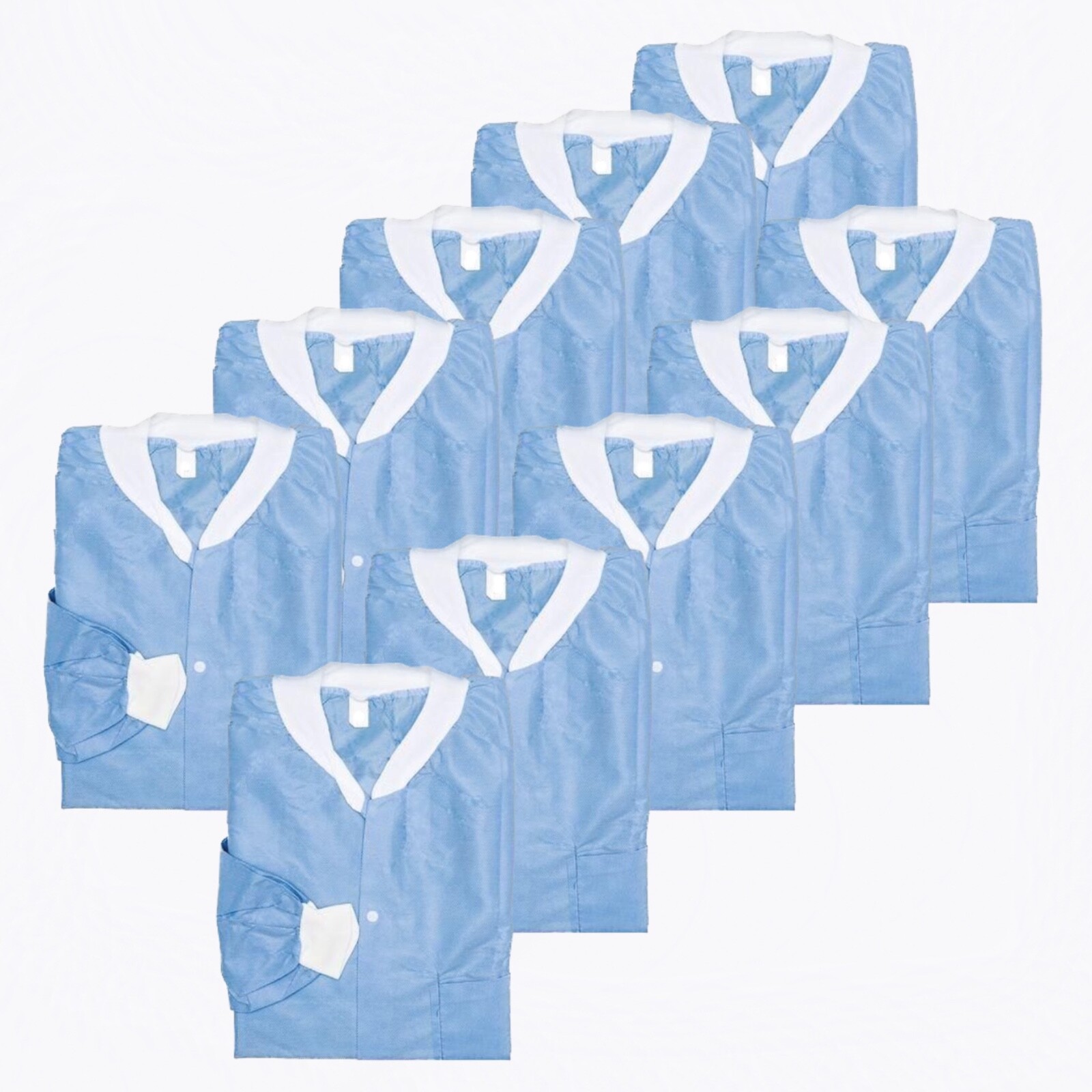 10 Pcs Medical Dental Disposable Lab Coat Gown 3 Pockets Blue S, M, L, XL