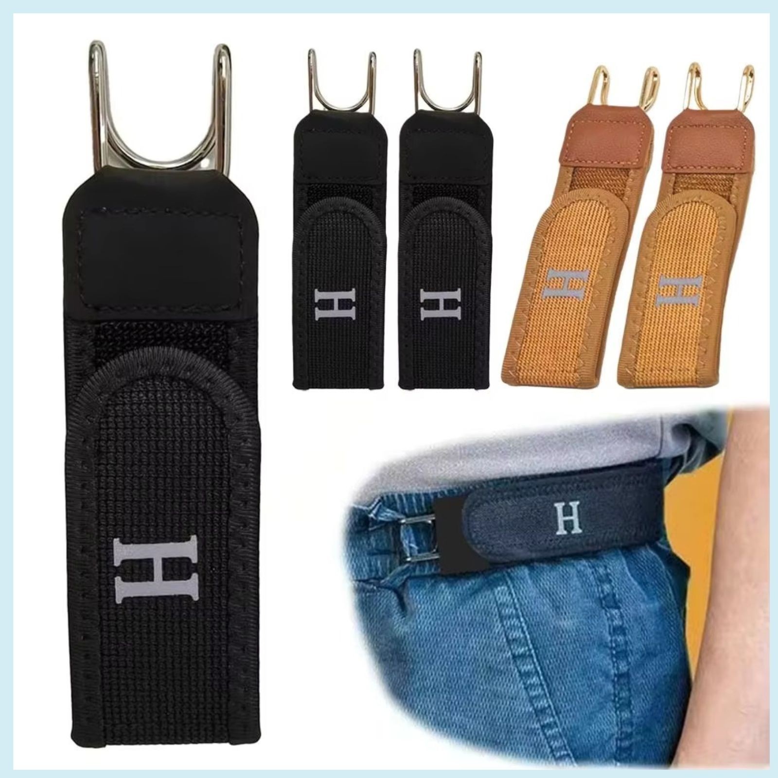 2 Pack No Buckle Elastic Belt Hook Adjustable Invisible Waist Strap Unisex
