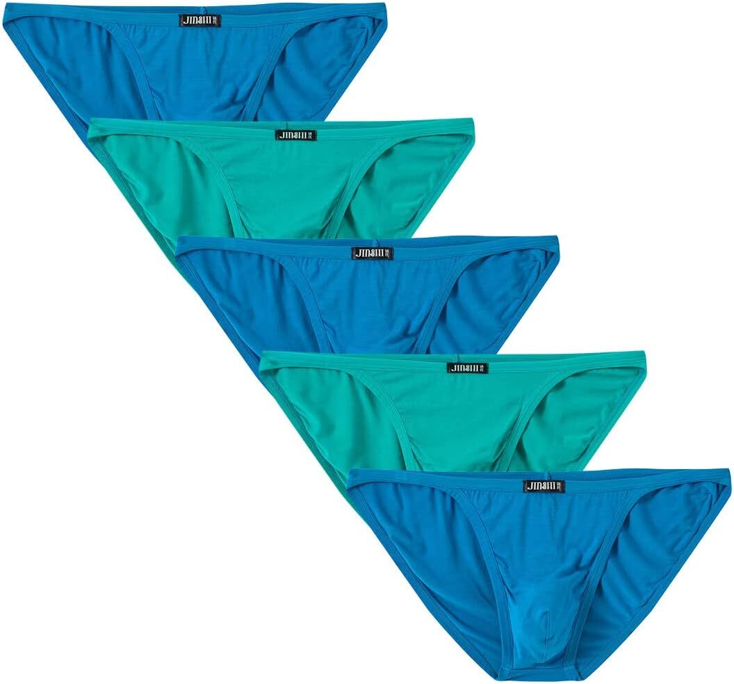5-PACK Jinshi Mens Briefs Bamboo TAGLESS Soft Bikini Briefs Underwear Multipack