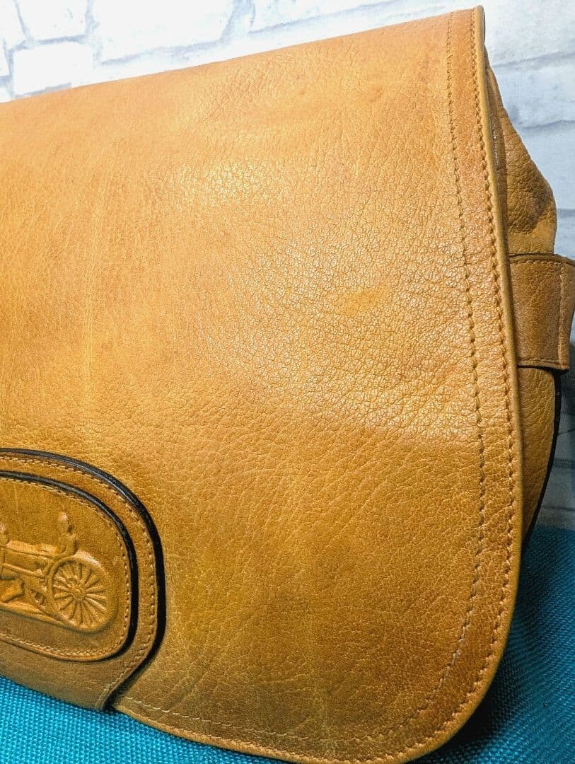CELINE Shoulder Bag Embossed Leather Horse carriage logo Vintage Auth From Japan