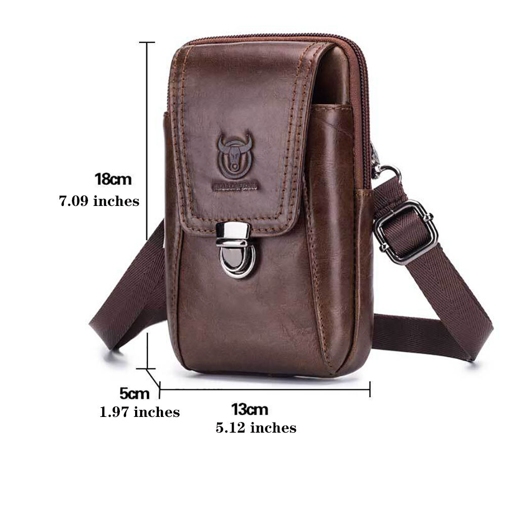 Retro cowhide leather men’s single shoulder crossbody bag cell phone waist bag