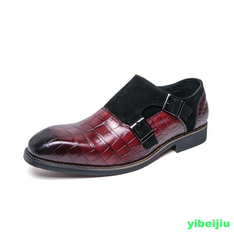 Men’s Vintage Crack Alligator Crocodile Pattern Monk Strap Oxfords Leather Shoes