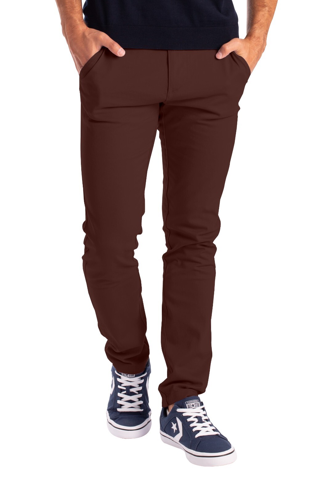 Mens Stretch Skinny Slim Fit Chino Pants Flat Front Casual Super Spandex Trouser