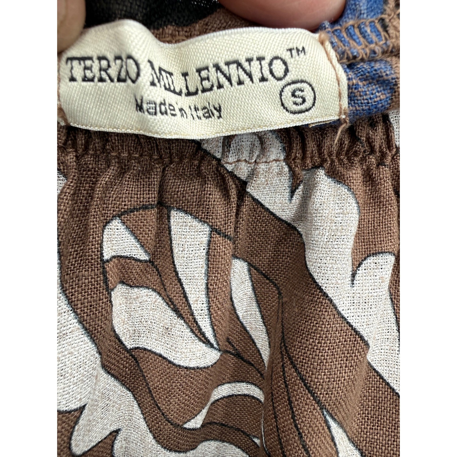 Terzo Millennio Blouse Women Small Brown Abstract Paisley Ruffle Linen Italy