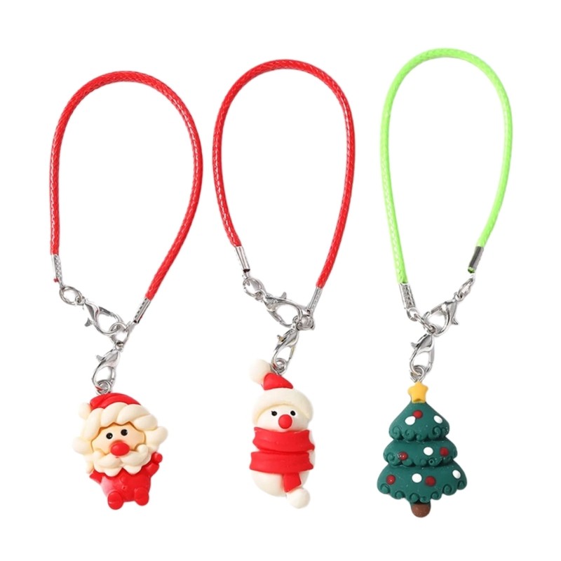 3X Cute Christmas Tree Santa Key Ring Cellphone Accessory Resin Gift for Friend