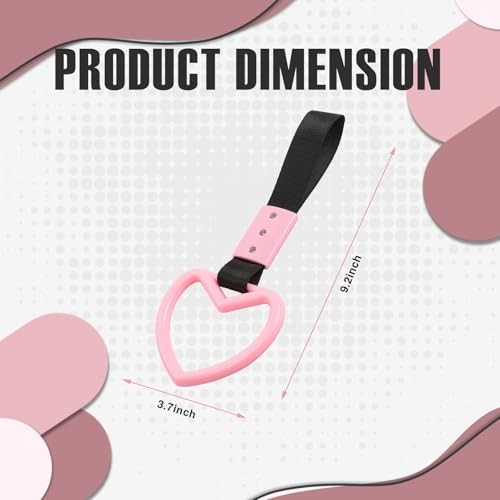 2PCS Heart Shaped Car Handle Straps, Rear Bumper Warning Keychain Ring Pink