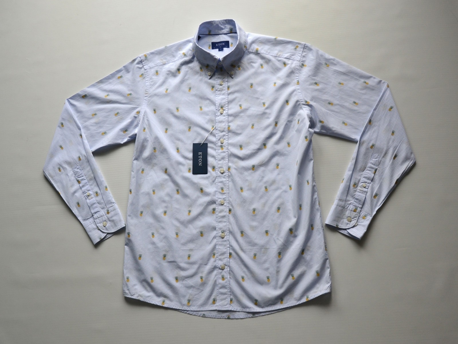 NEW ETON SLIM men’s shirt men’s shirt size 44/17.5″ striped/pineapple pattern Blue