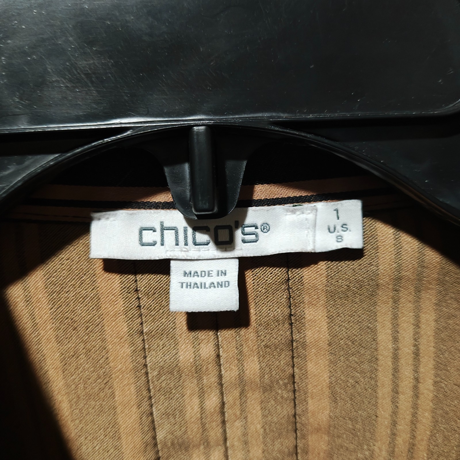Chicos Striped Button Down Shirt Tunic Womens Size 1 US S Brown Black Long Sleev