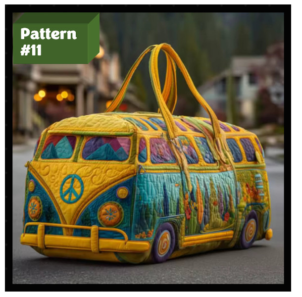 Bus Series Quilted Cotton Quilted Travel Bag 3D Design Boho Style Duffle Bag