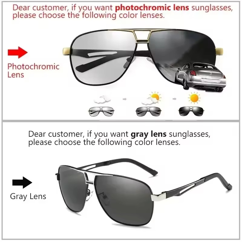 Men Polarized Photochromic Sunglasses UV400 Driving Eyewear Lightweight Metal