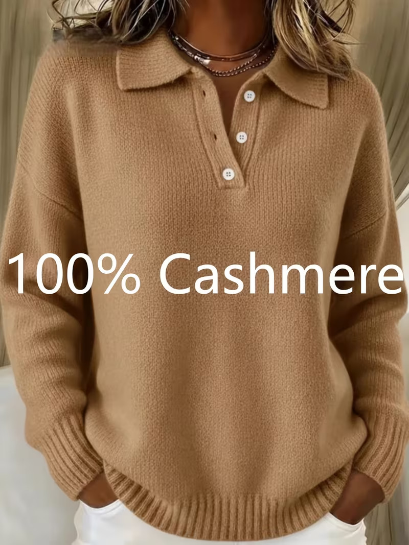 100% CASHMERE Women’s SWEATERS, Button Up Polo V-Neck Collar, Chic, Casual