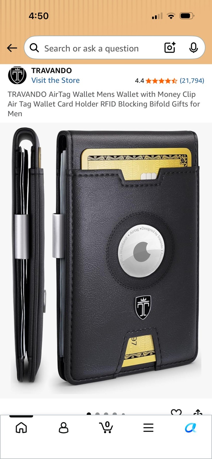 New TRAVANDO AirTag* Wallet Mens with Money Clip Air Standard Size, Black