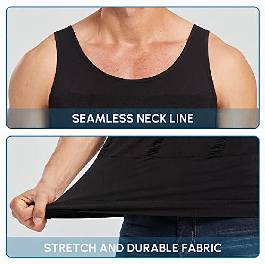 Men 3 Pack Body Shaper Slimming Belly Vest Compression Shirt Tank Tops Shapewear